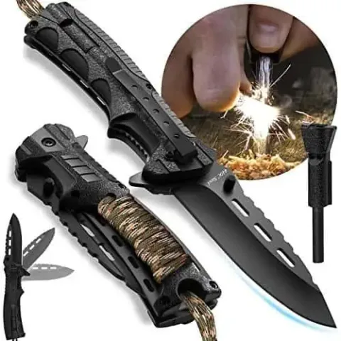 Mil-Tec CAMO ühe käega nuga paracordi ja tulepulgaga